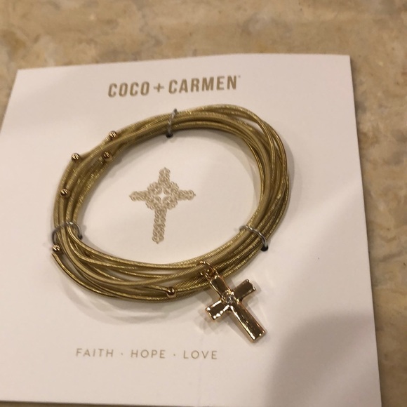 Coco+Carmen Cross Multi Strand Gold Stretch Bracelet/NWT - Picture 3 of 4
